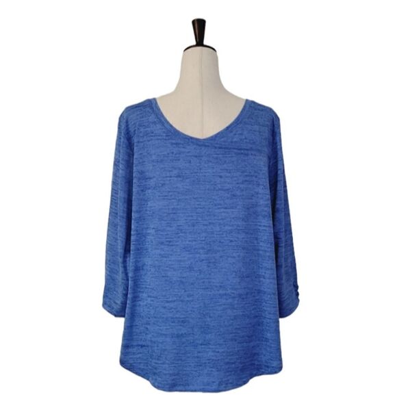 T By Talbots Heathered Blue Lace-Up Detail On 3/4 Sleeve Sweatshirt Size 2X NWOT - Picture 4 of 8